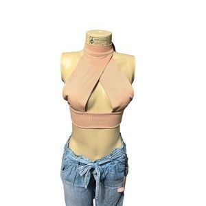Crop- Halter Top Baby Blue Sz M